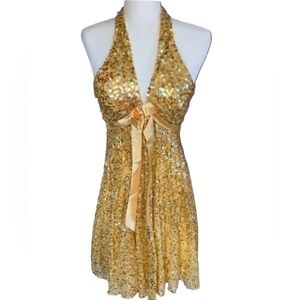 Jovani Halter Cocktail Sequin Dress Yellow